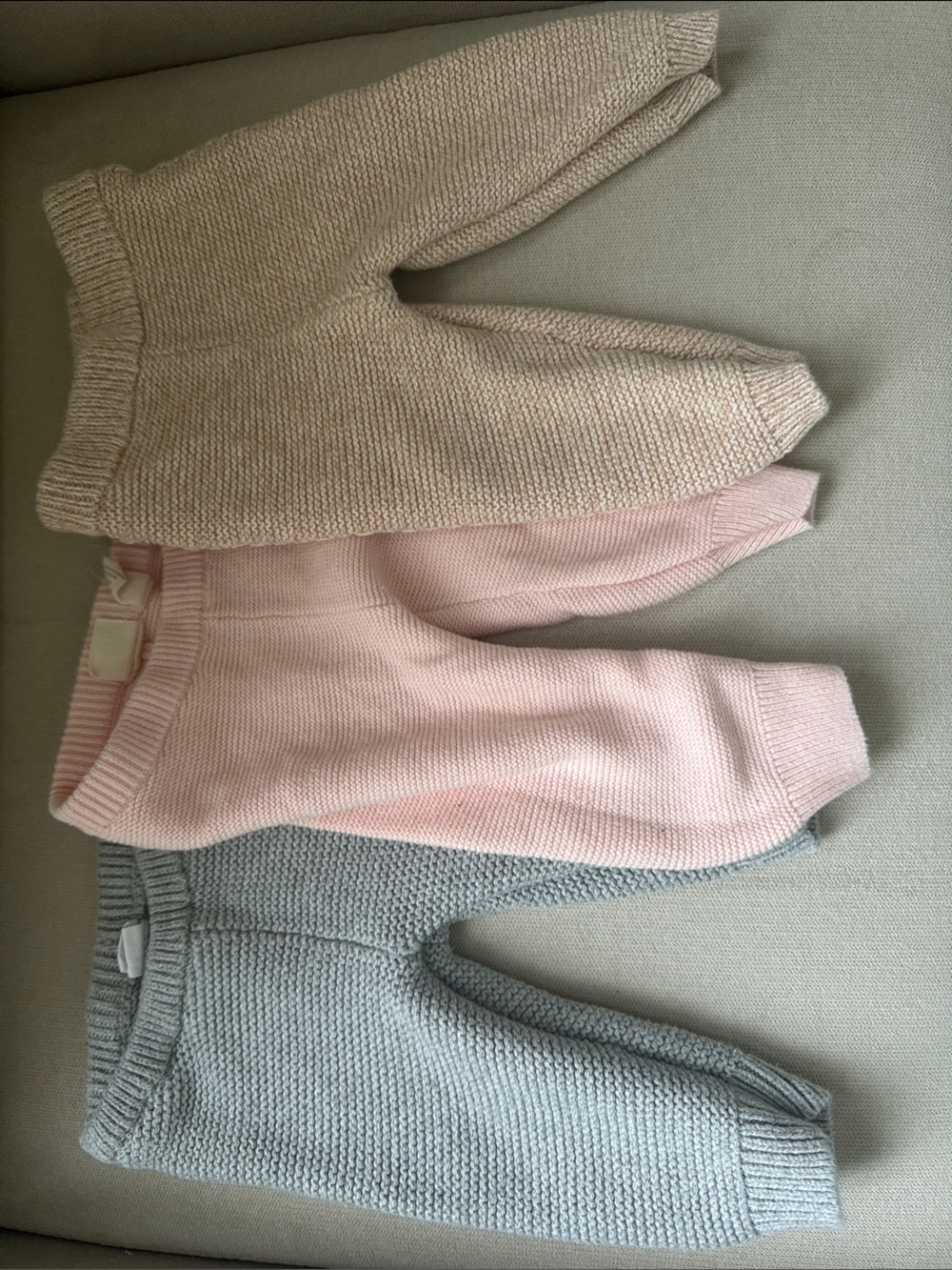 Set of 3 Cute Fitted Knit Baby Pants - Grey, Pink, Beige